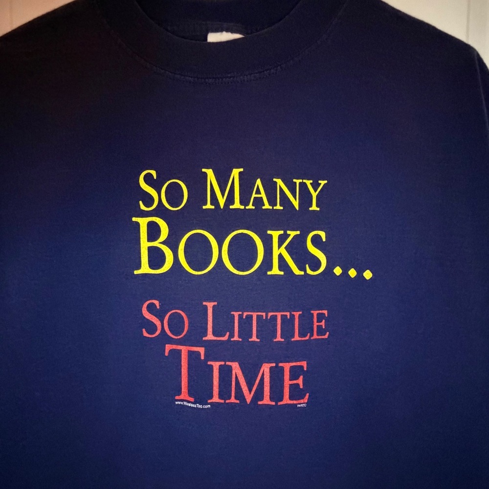 Vintage 90's "So Many Books So Little Time" Graphic Navy Blue T-Shirt Mens XL